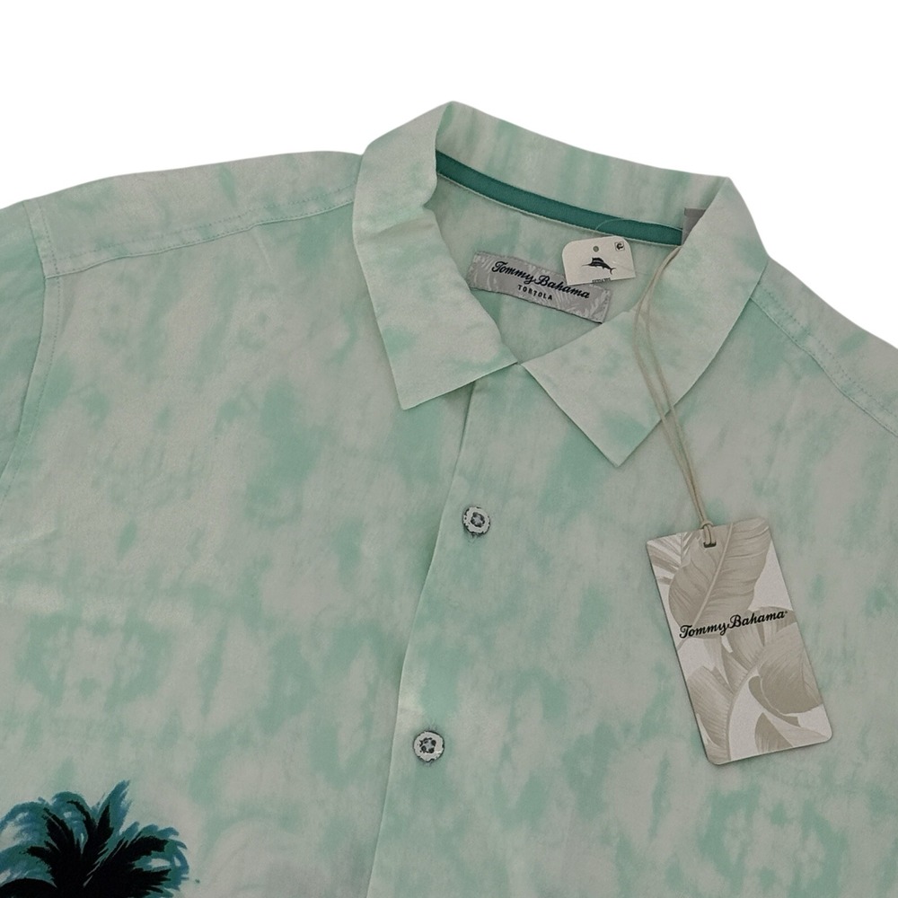 Tommy Bahama Tortola Mens Medium Seafoam Green Palm Tree Tie Dye Shirt NWT